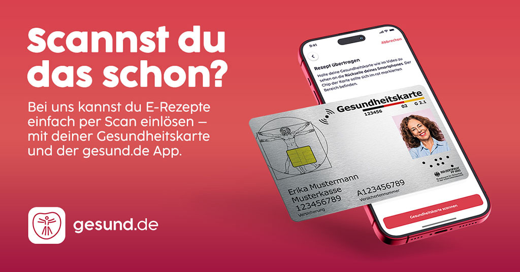 Gesund.de banner, eine lachende Frau mit Sommersprossen und strahlend weißen Zähnen, Hinweis zu gesund.de