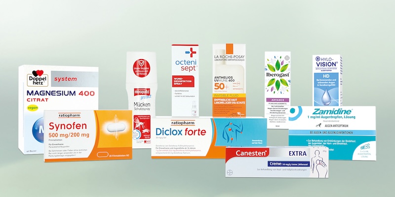 LINDA Aktionsprodukte Abbildung verschiedener Produkte für die Reiseapotheke begleitend zur Sommerkampagne 2026