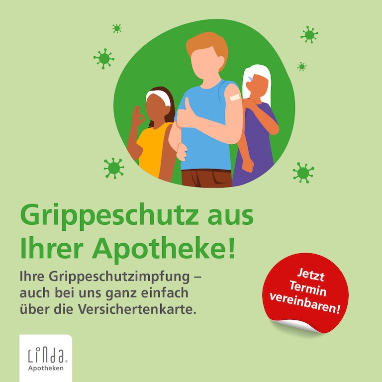 Grippeschutz aus der Apotheke! Ihre Grippeschutzimpfung – auch bei uns ganz einfach über die Versichertenkarte. Jetzt Termin vereinbaren!